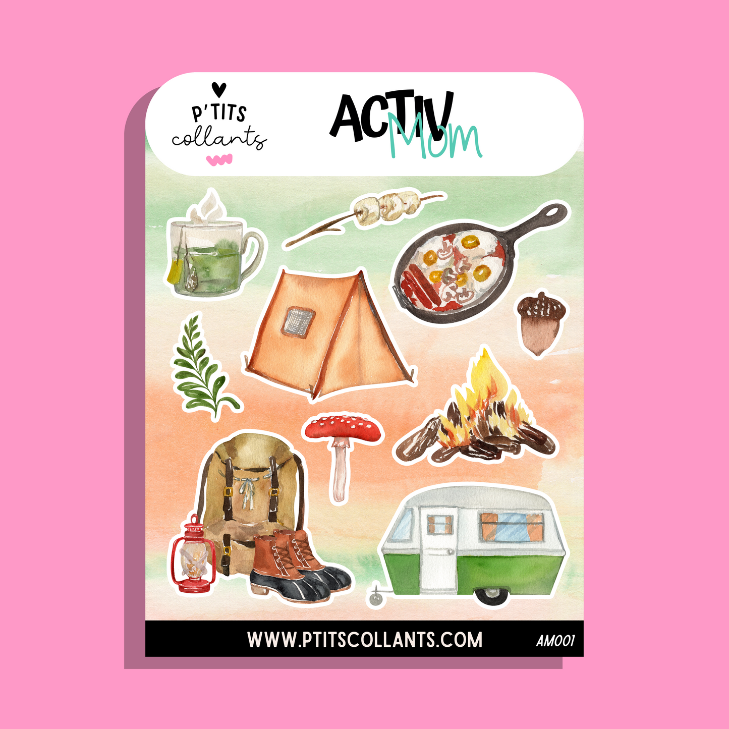 P'tits collants x ActivMom, feuille d'autocollants vinyle aquarelle, édition limitée 2026
