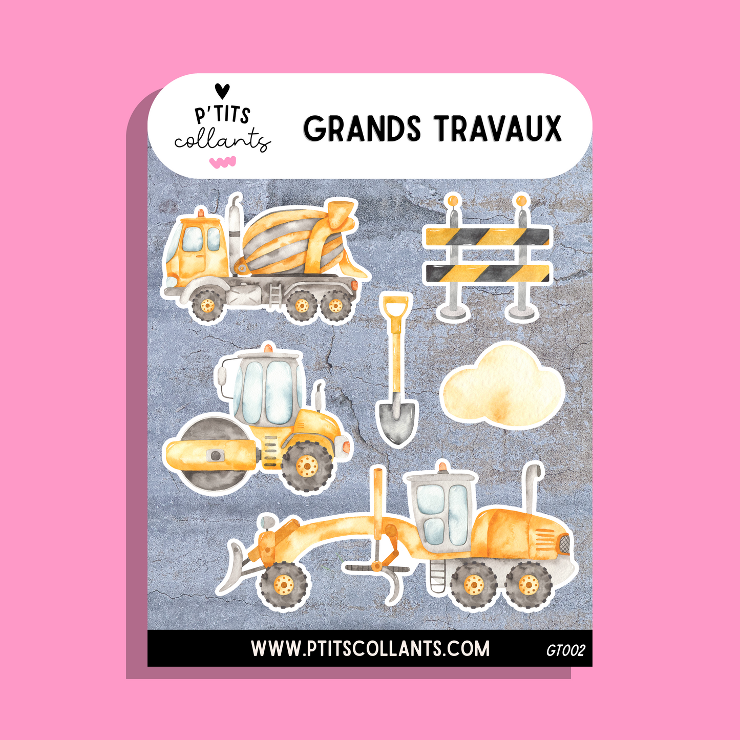 Feuille de collants Grands travaux 02 · aquarelle · chantier · P'tits collants