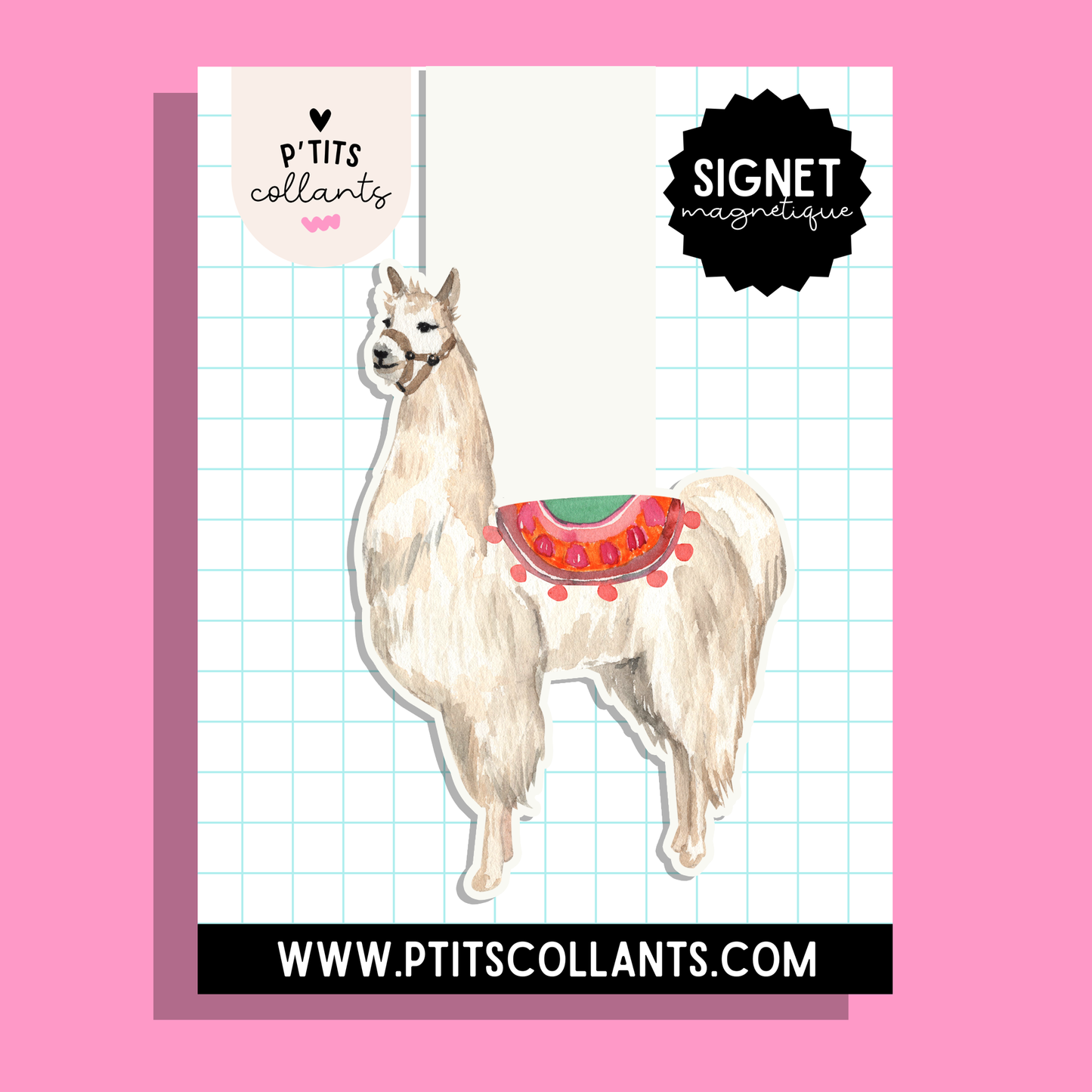 Signet magnétique lama aquarelle, fait au Québec, P'tits collants