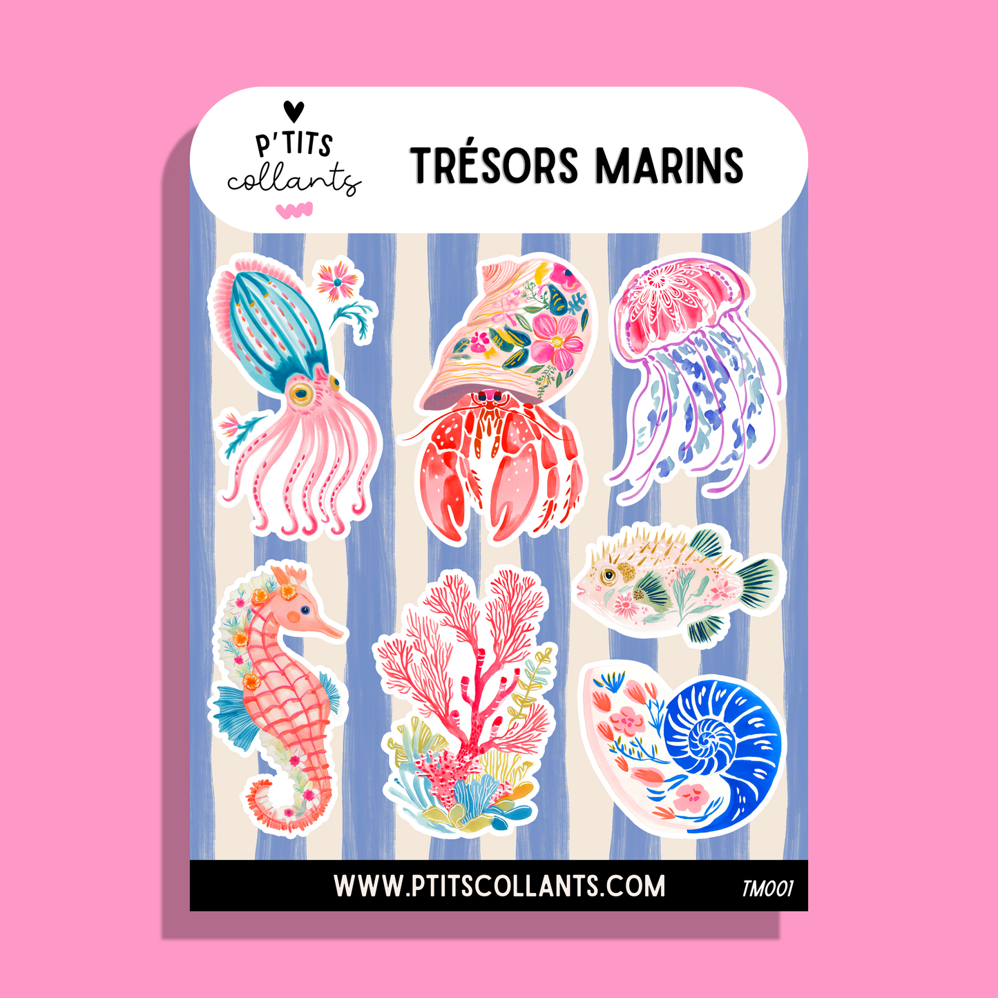 Feuille de collants Trésors marins · aquarelle · mer · P'tits collants