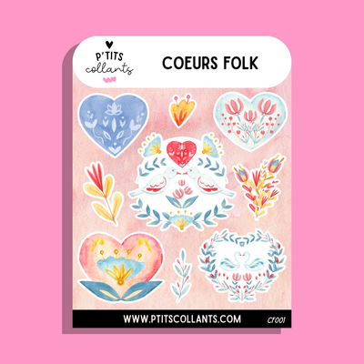 Coeurs folk - CF001 · Feuille d'autocollants