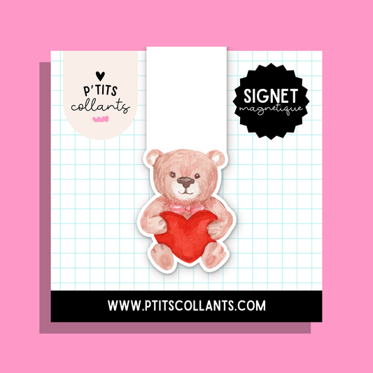 Ourson au coeur — signet magnétique P'tits collants
