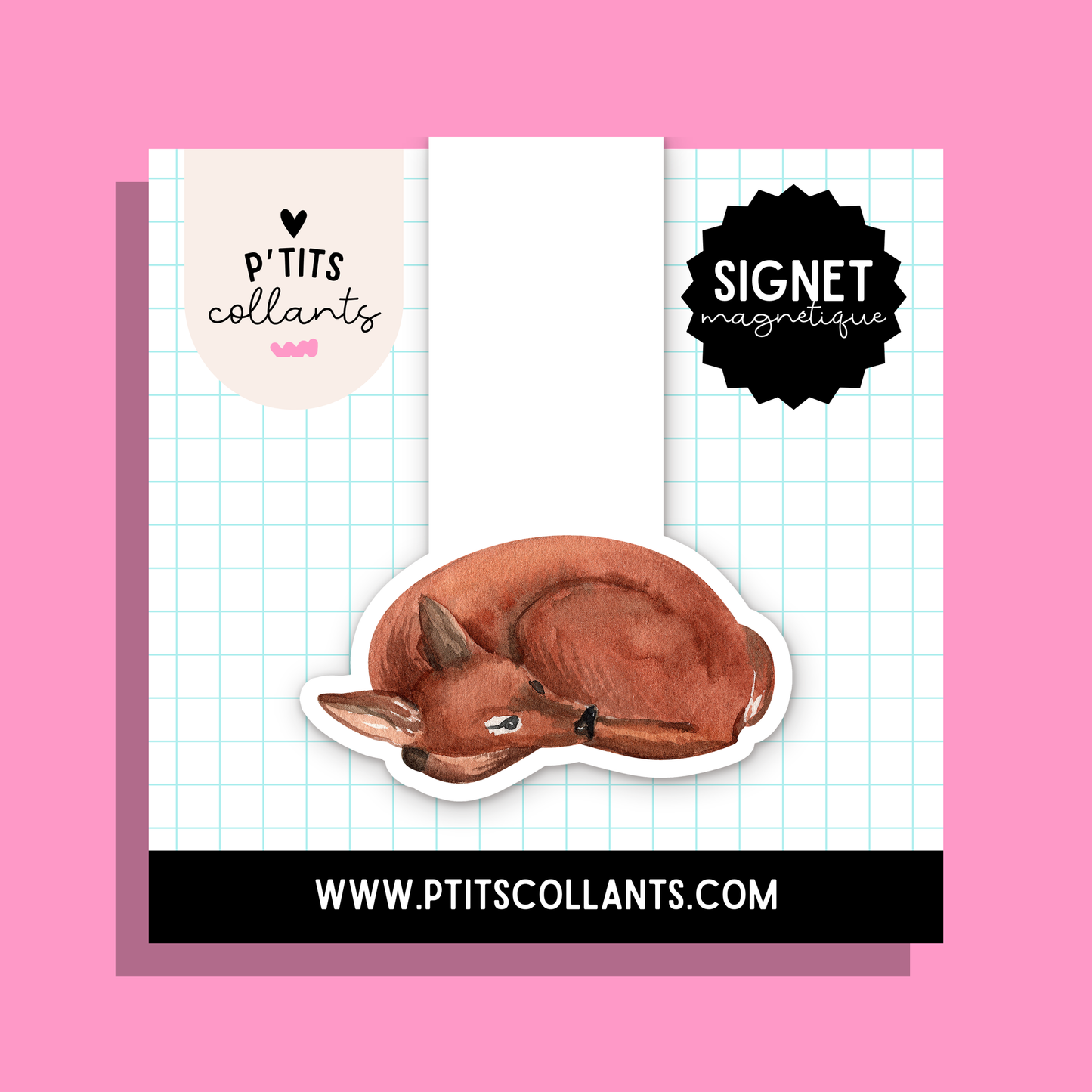 Renard endormi — signet magnétique P'tits collants