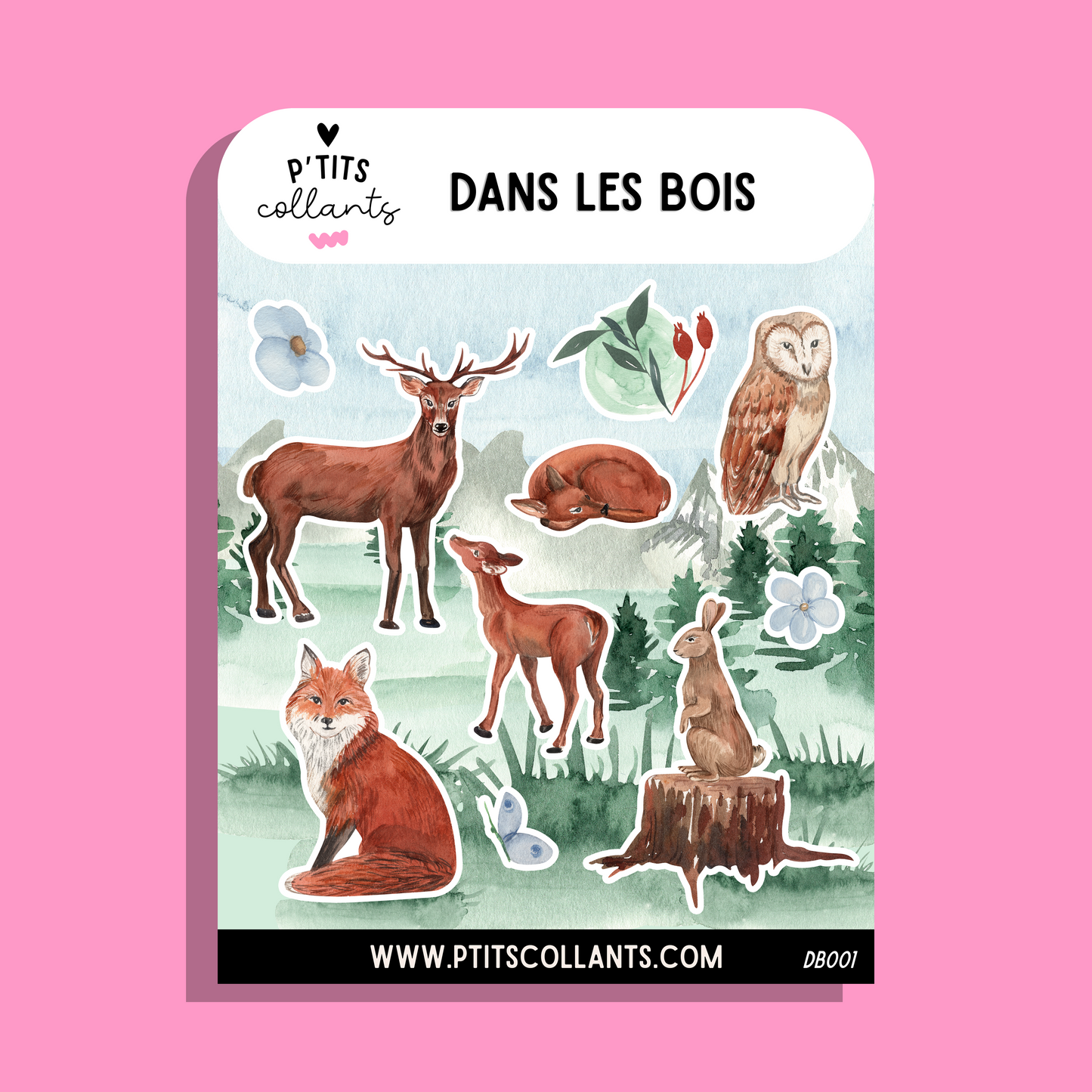 Feuille de collants Dans les bois · aquarelle · forêt · P'tits collants