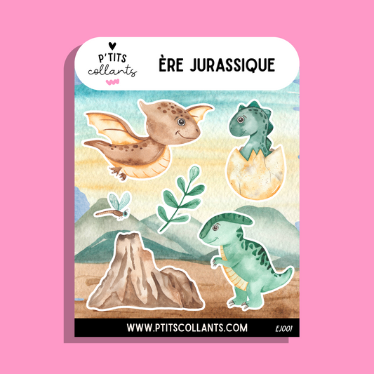 Feuille d'autocollants vinyle Ère jurassique faits au Québec, P'tits collants