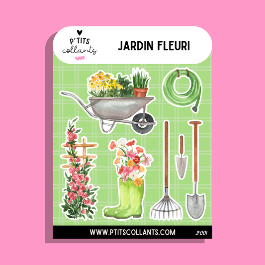 JF001 - Jardin fleuri · Feuille de collants vinyle aquarelle