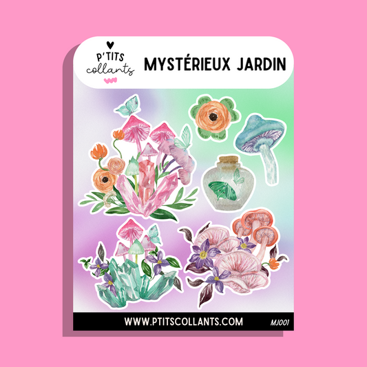 Feuille d'autocollants vinyle Mystérieux jardin faits au Québec, P'tits collants