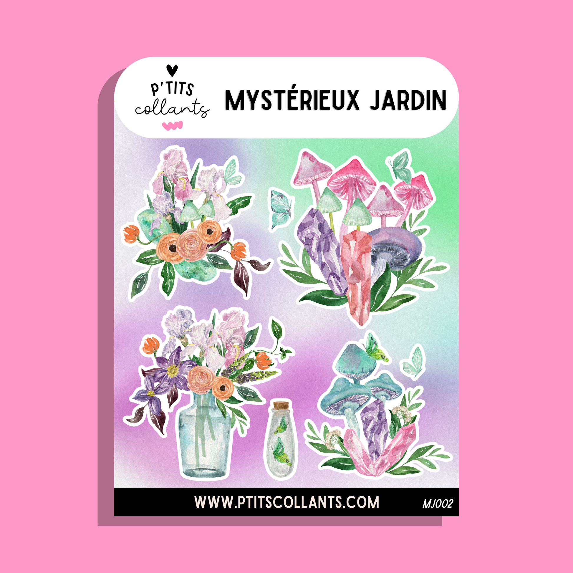Feuille d'autocollants vinyle Mystérieux jardin faits au Québec, P'tits collants