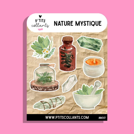Feuille d'autocollants vinyle Nature mystique faits au Québec, P'tits collants