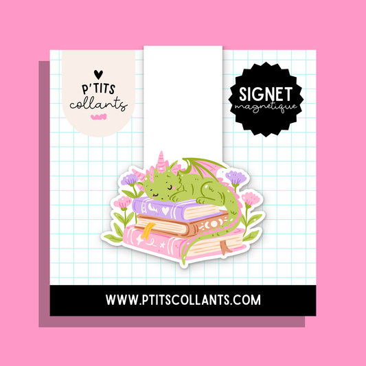Dragon sur ses livres — signet magnétique P'tits collants