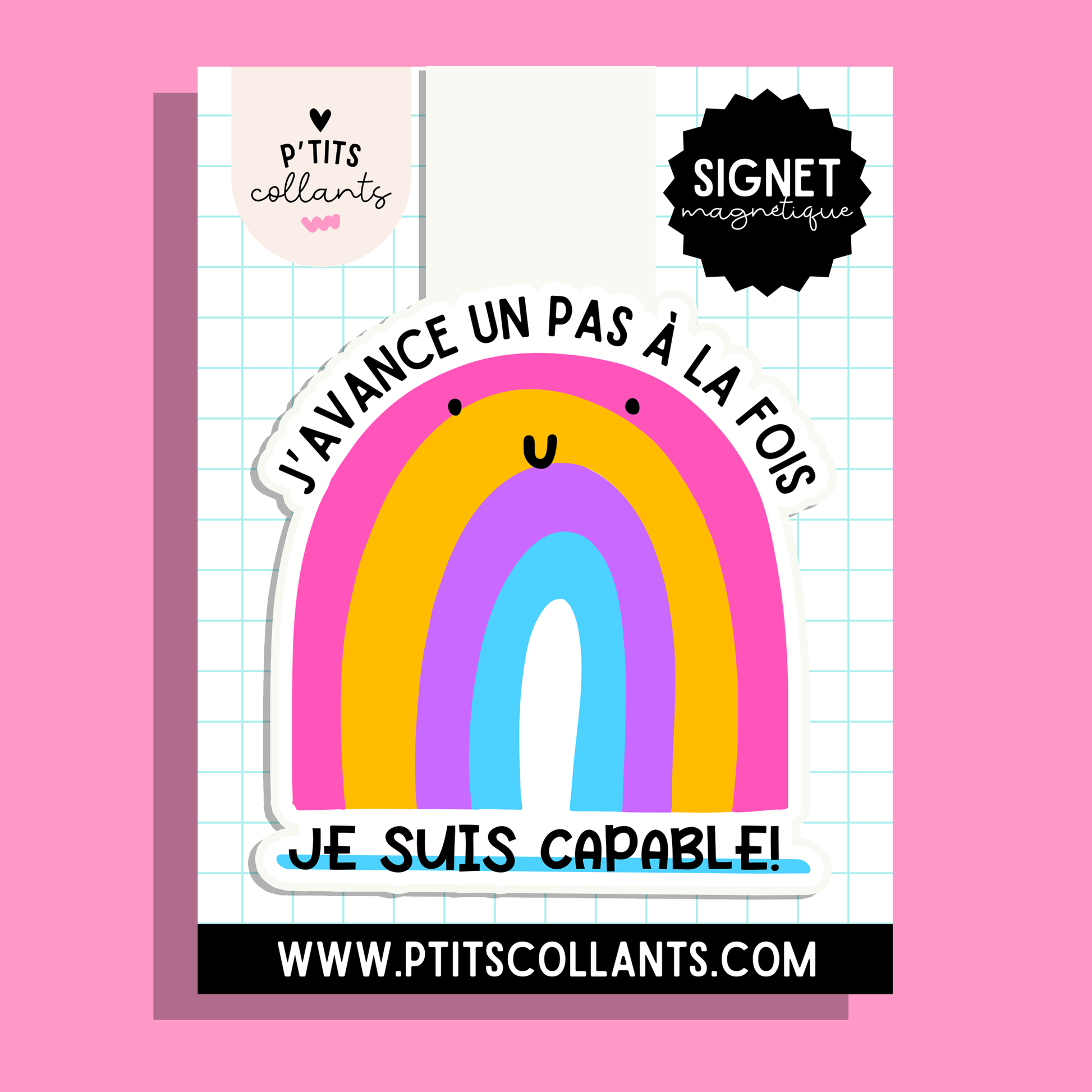 Signet magnétique « J'avance un pas à la fois » aquarelle, fait au Québec, P'tits collants