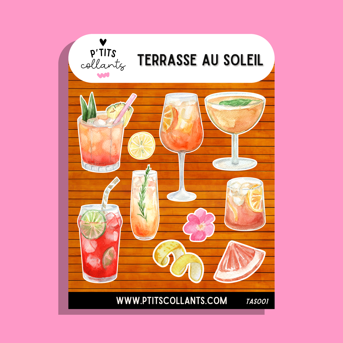 Feuille de collants Terrasse au soleil · aquarelle · cocktails · P'tits collants