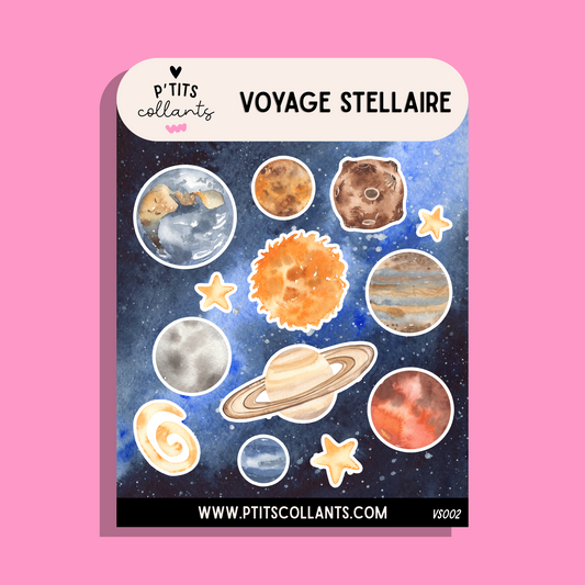 Feuille de collants Voyage stellaire 02 · aquarelle · planètes · P'tits collants