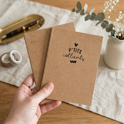 P'tit cahier de notes, couverture kraft, imprimé au Québec, P'tits collants