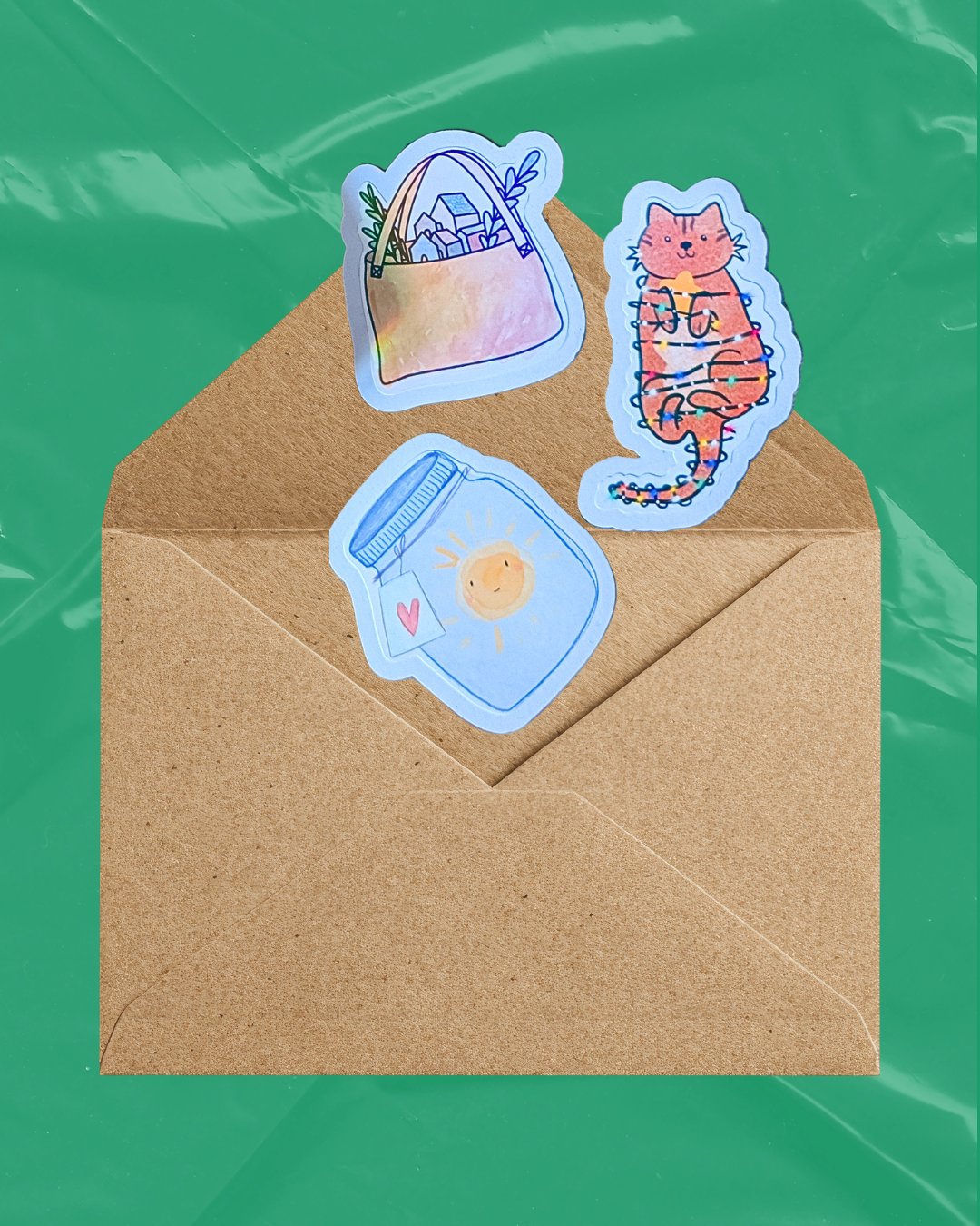 Pochette kraft du calendrier de l'Avent avec trois autocollants illustrés Supersirene